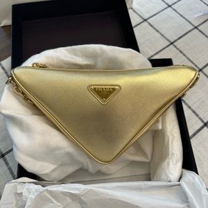 GUC Prada Gold Triangle Saffiano Handbag